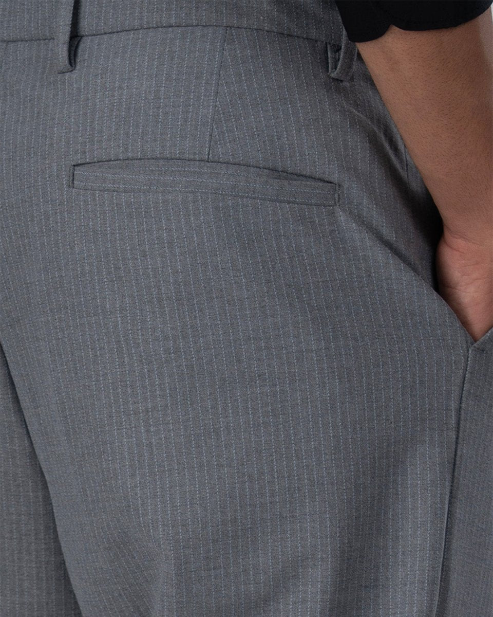 TAILORAEDGE Easy Iron Pinstriped Relaxed Trousers In Grey