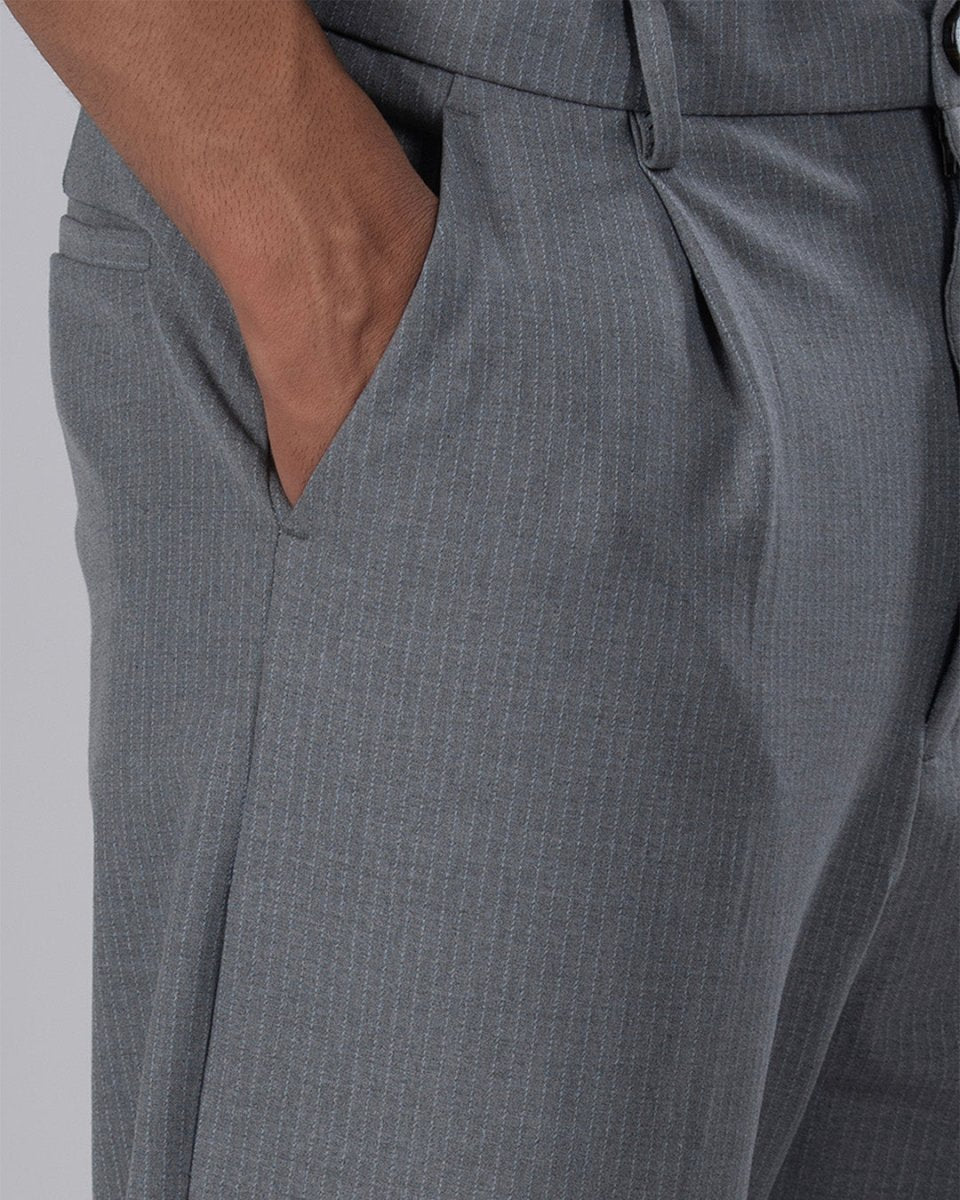 TAILORAEDGE Easy Iron Pinstriped Relaxed Trousers In Grey