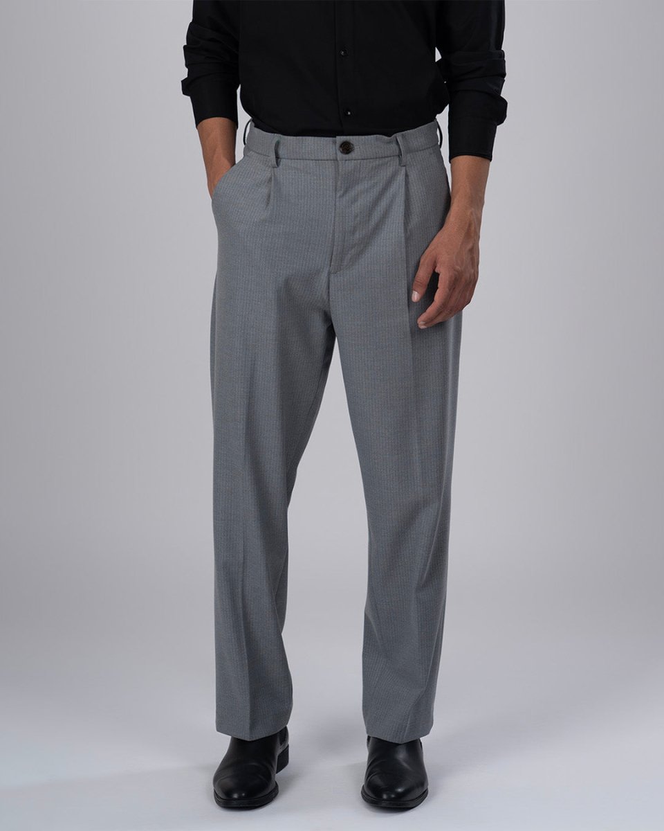 TAILORAEDGE Easy Iron Pinstriped Relaxed Trousers In Grey