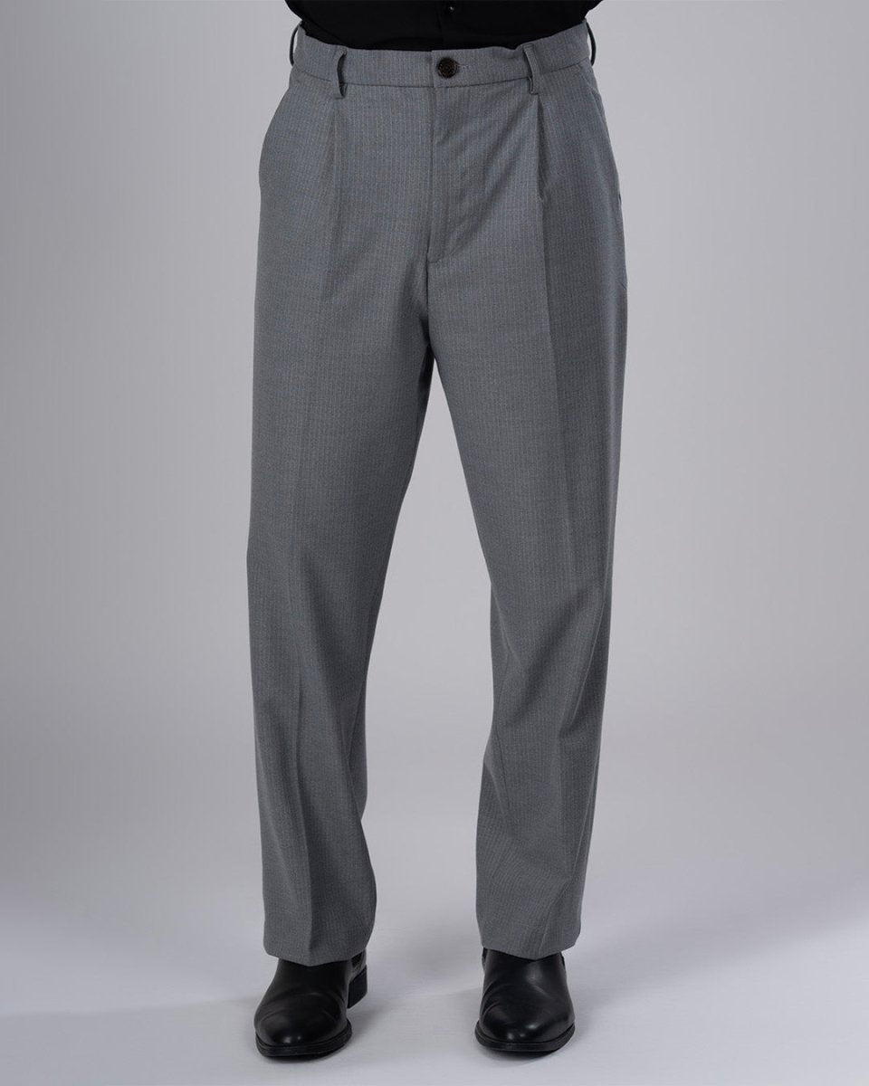 TAILORAEDGE Easy Iron Pinstriped Relaxed Trousers In Grey
