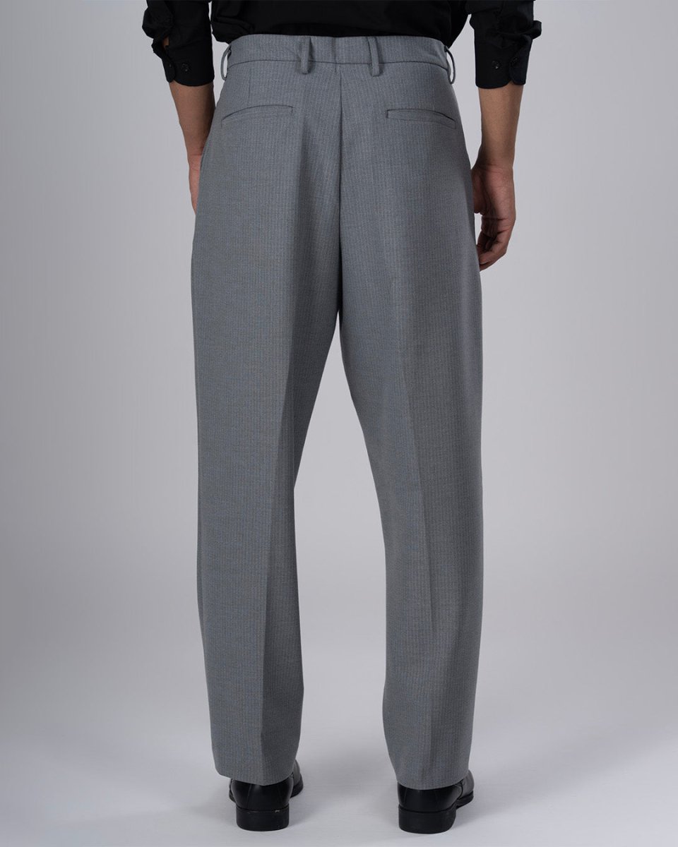 TAILORAEDGE Easy Iron Pinstriped Relaxed Trousers In Grey