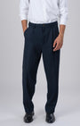 TAILORAEDGE Easy Iron Pinstriped Relaxed Trousers In Navy