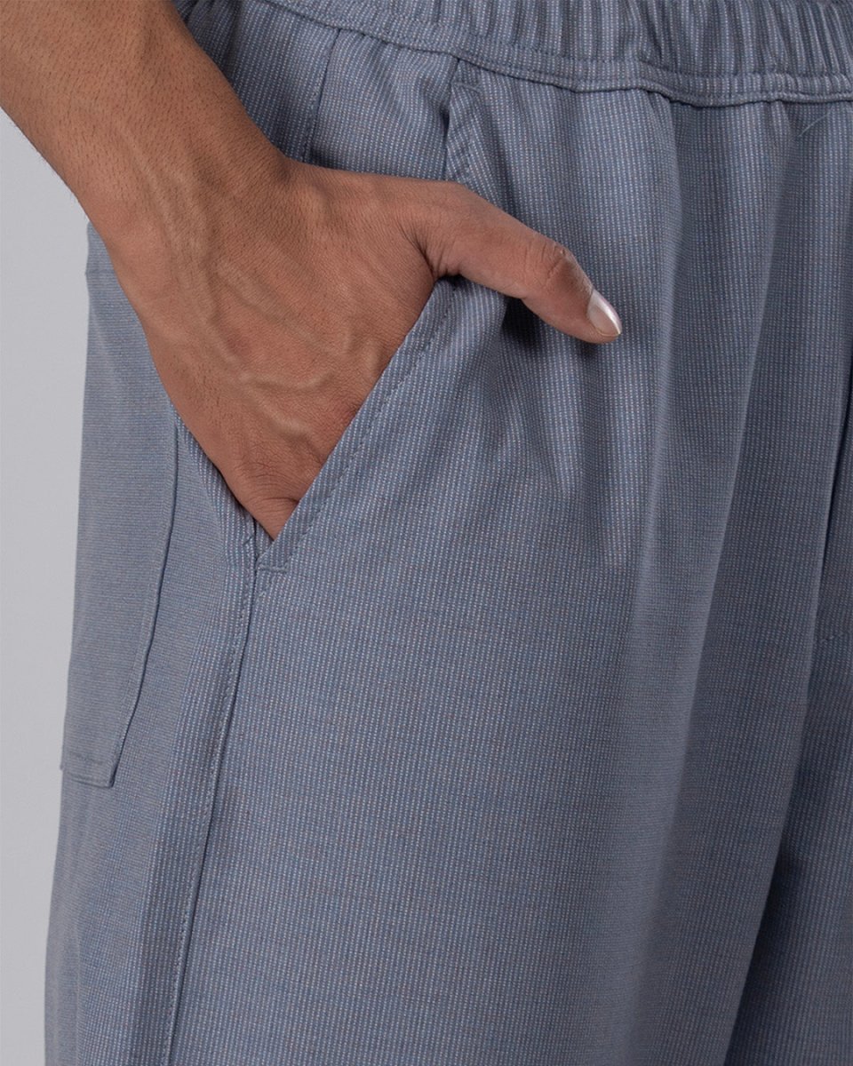 TAILORAEDGE Easy Iron Striped Flexiwaist Relaxed Trouser In Blue