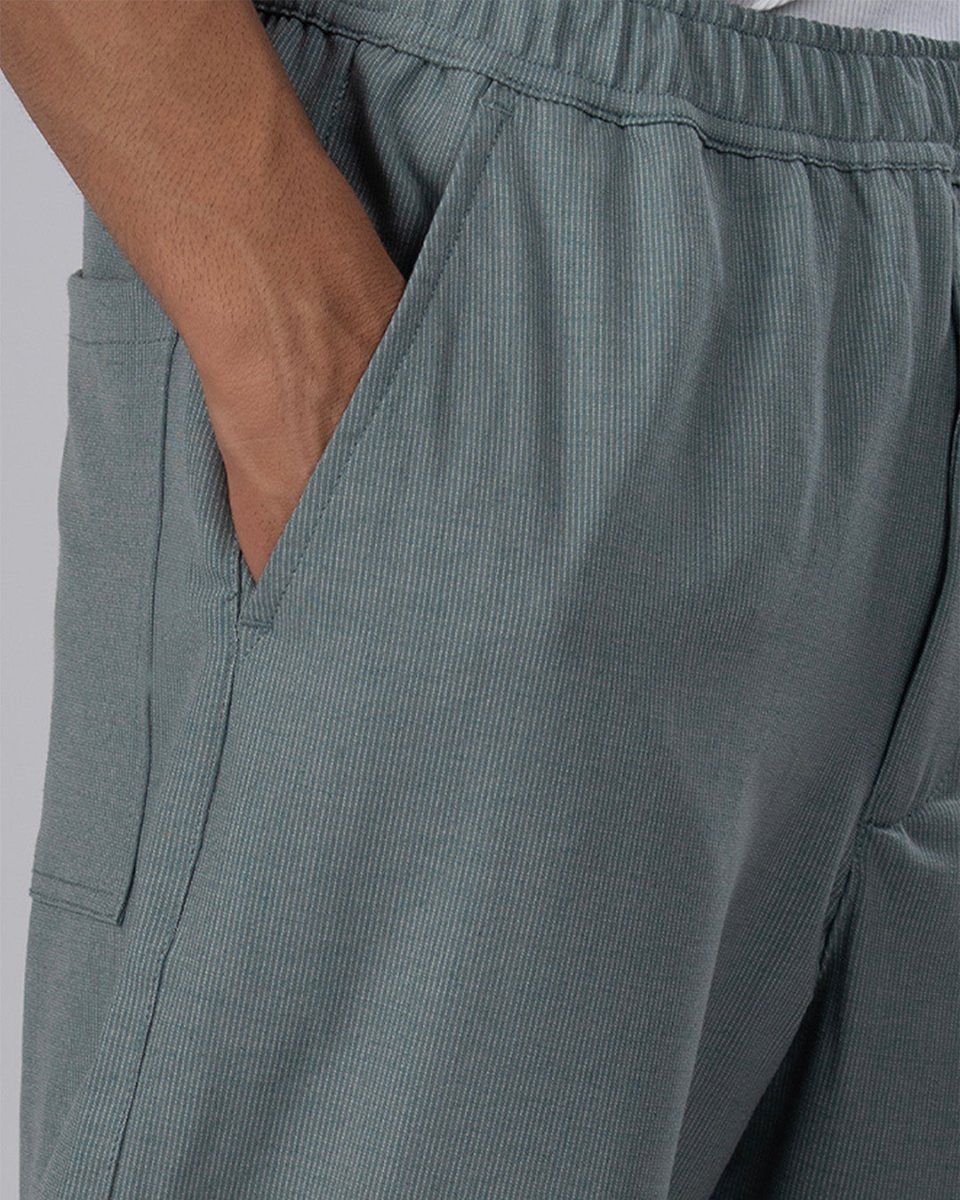 TAILORAEDGE Easy Iron Striped Flexiwaist Relaxed Trouser In Green