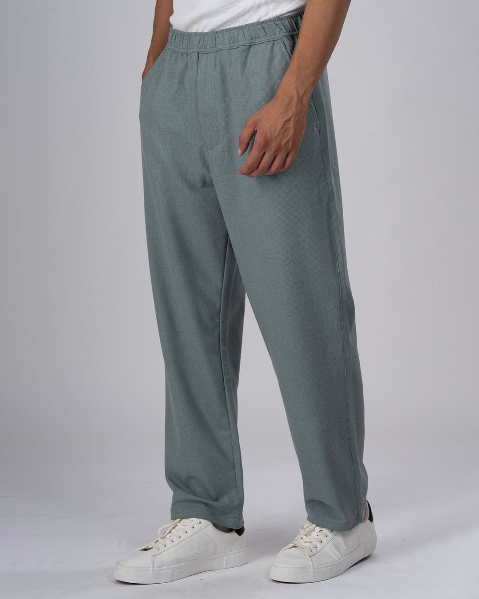 TAILORAEDGE Easy Iron Striped Flexiwaist Relaxed Trouser In Green