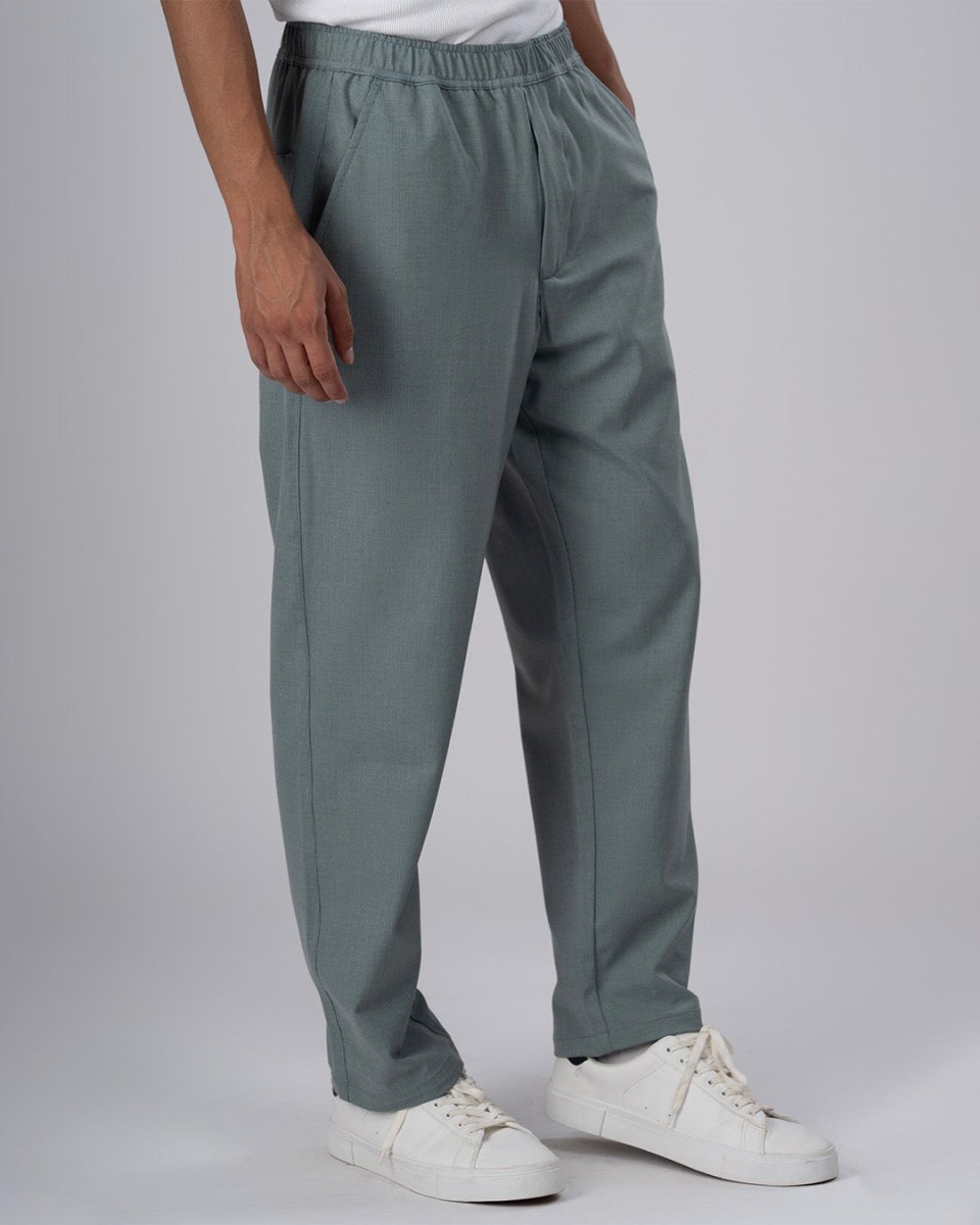 TAILORAEDGE Easy Iron Striped Flexiwaist Relaxed Trouser In Green
