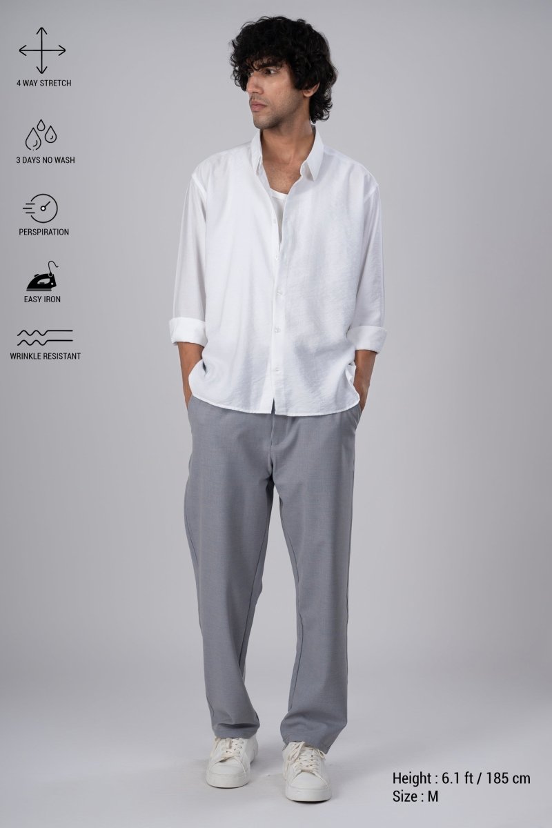 TAILORAEDGE Easy Iron Striped Flexiwaist Relaxed Trouser In Light Blue