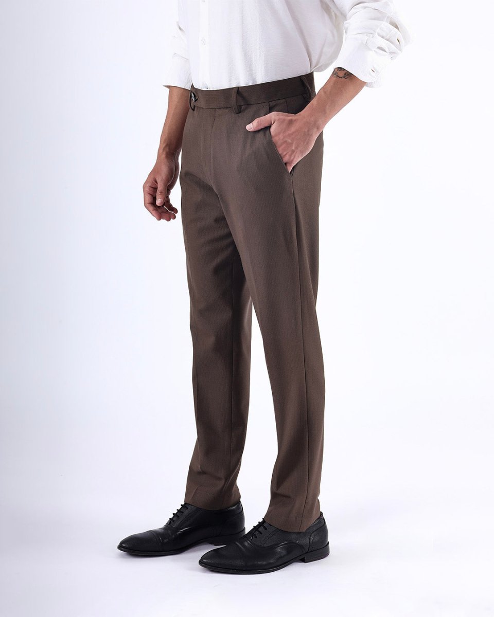 TAILORAEDGE Easy Iron Striped Formal Pants In Brown