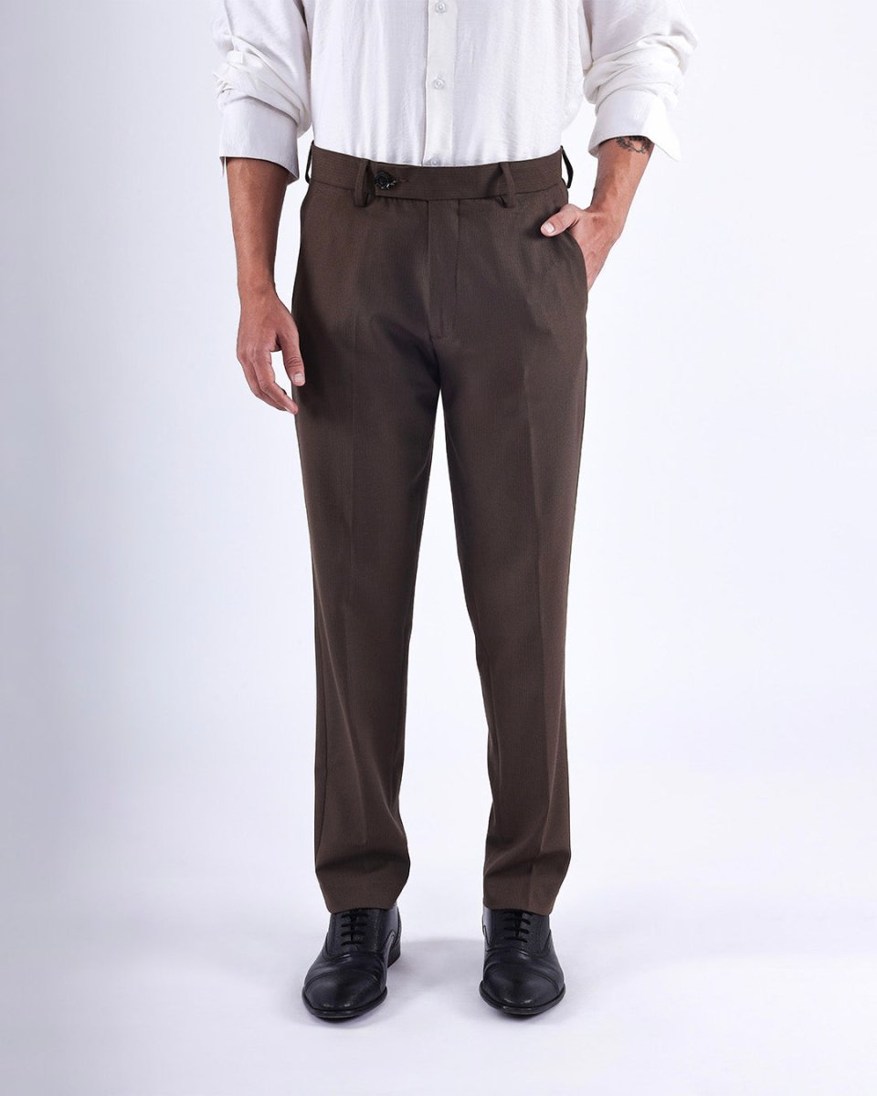 TAILORAEDGE Easy Iron Striped Formal Pants In Brown