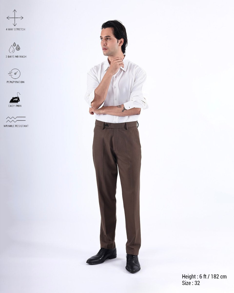 TAILORAEDGE Easy Iron Striped Formal Pants In Brown