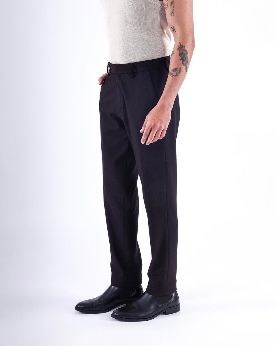 TAILORAEDGE Easy Iron Striped Formal Pants In Wine