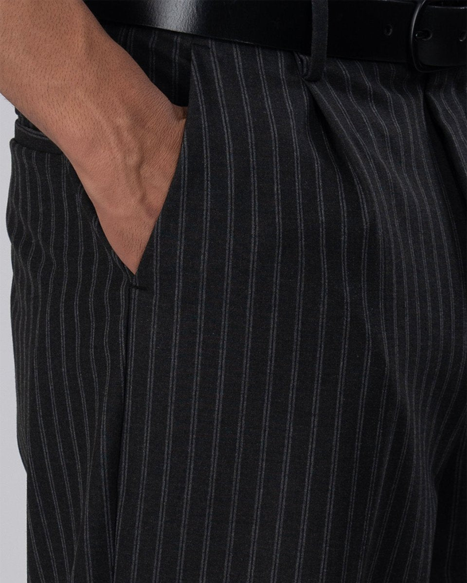 TAILORAEDGE Easy Iron Striped Relaxed Trousers In Dark Grey