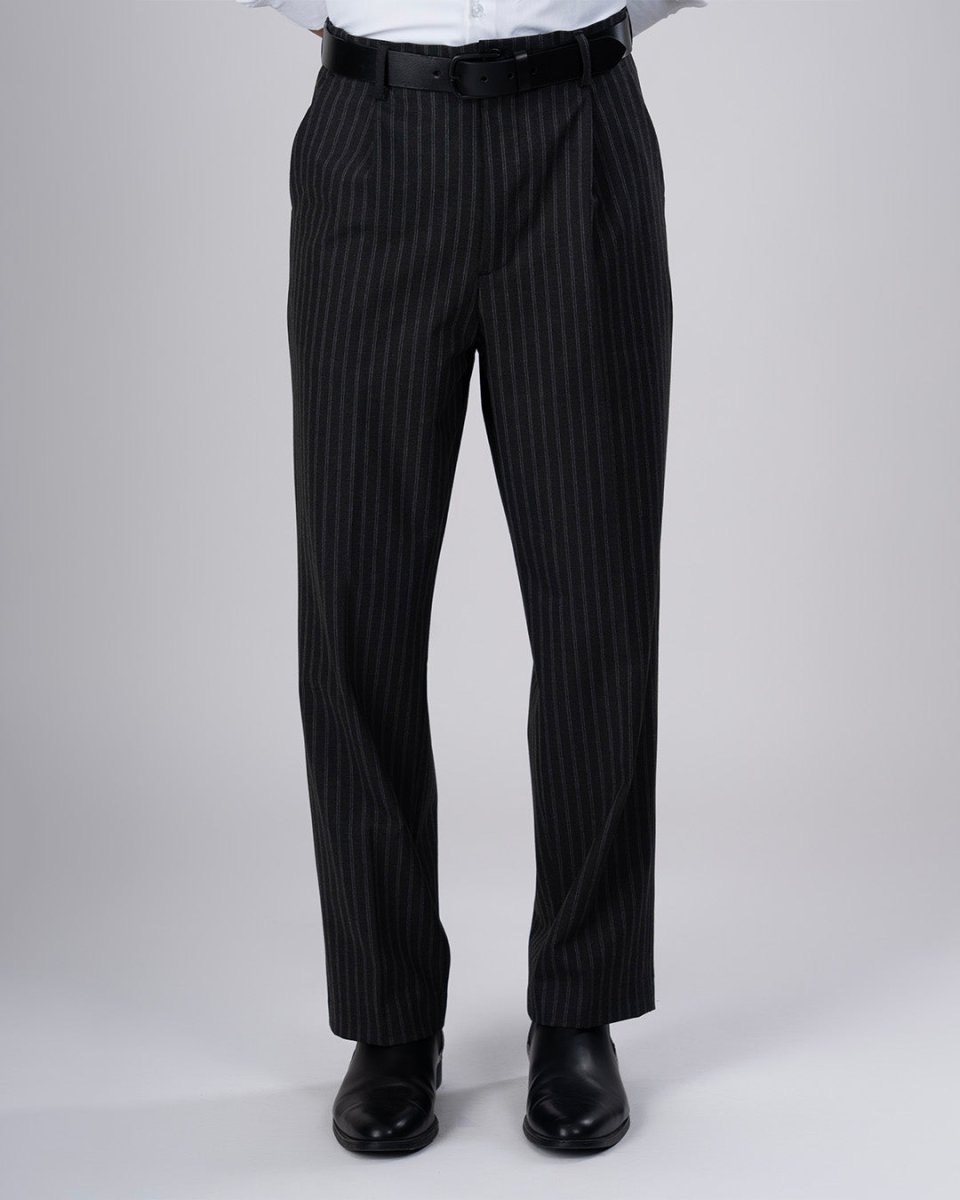 TAILORAEDGE Easy Iron Striped Relaxed Trousers In Dark Grey