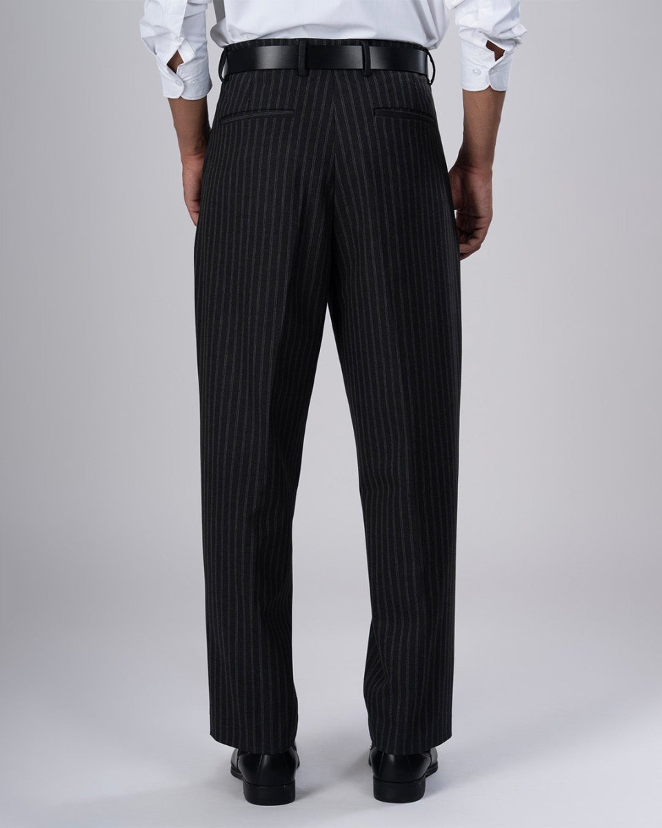 TAILORAEDGE Easy Iron Striped Relaxed Trousers In Dark Grey