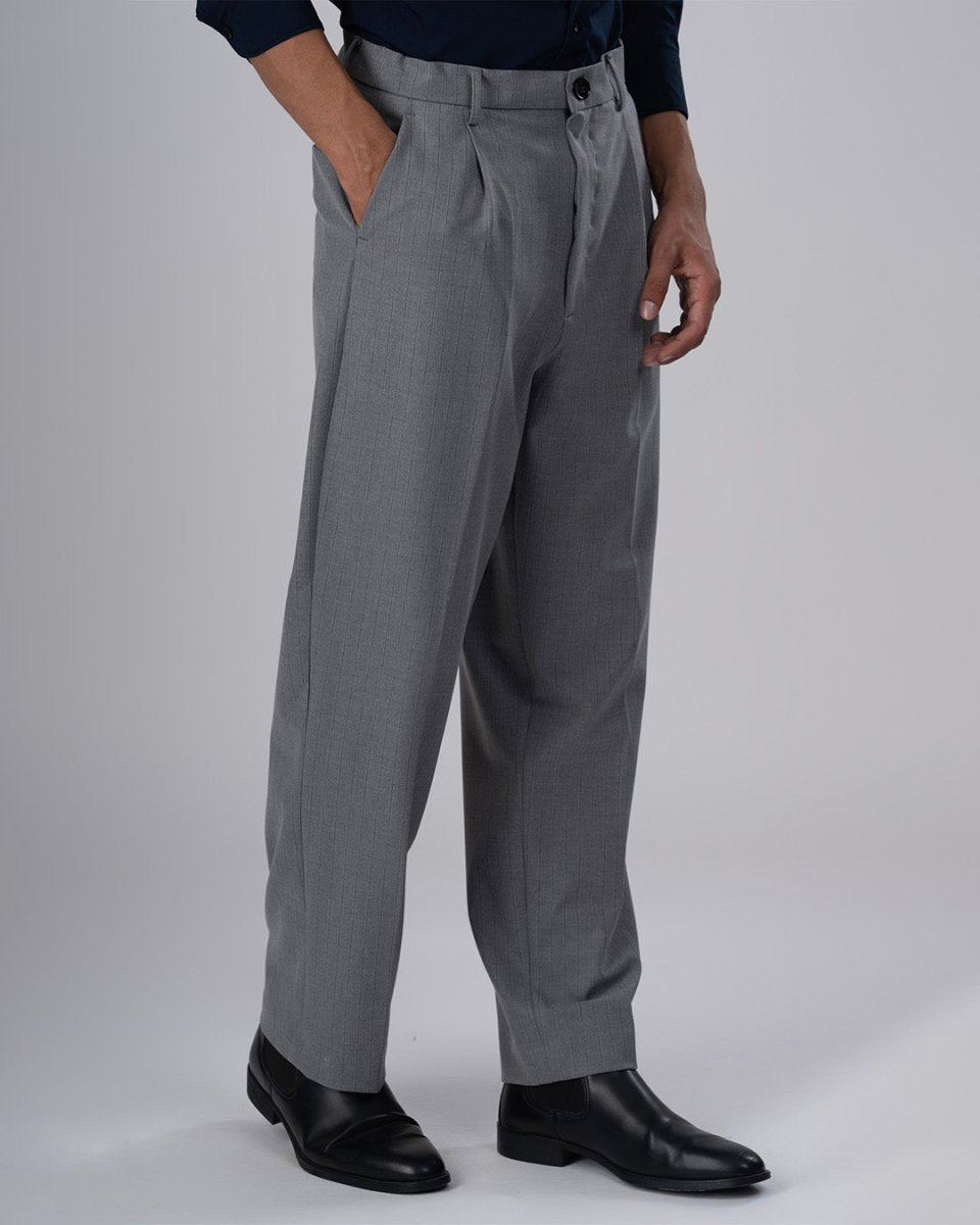 TAILORAEDGE Easy Iron Striped Relaxed Trousers In Light Grey