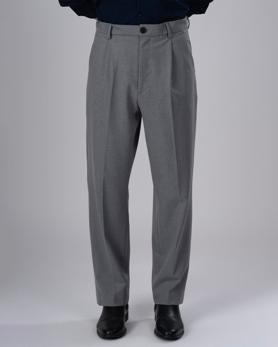 TAILORAEDGE Easy Iron Striped Relaxed Trousers In Light Grey