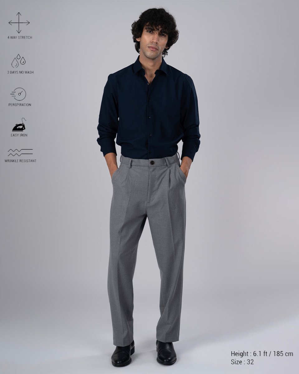 TAILORAEDGE Easy Iron Striped Relaxed Trousers In Light Grey