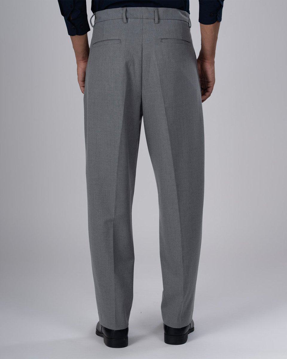 TAILORAEDGE Easy Iron Striped Relaxed Trousers In Light Grey