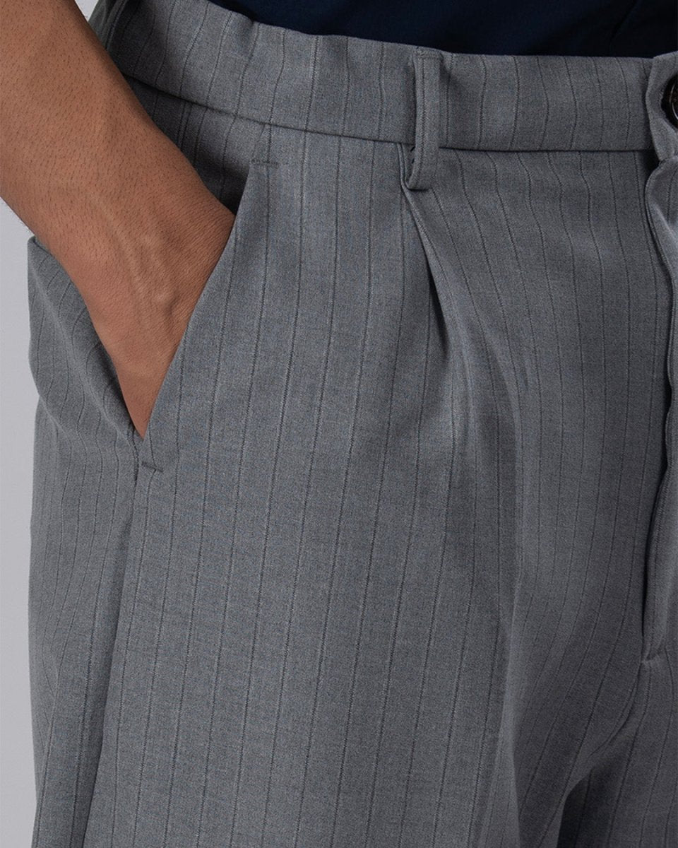 TAILORAEDGE Easy Iron Striped Relaxed Trousers In Light Grey