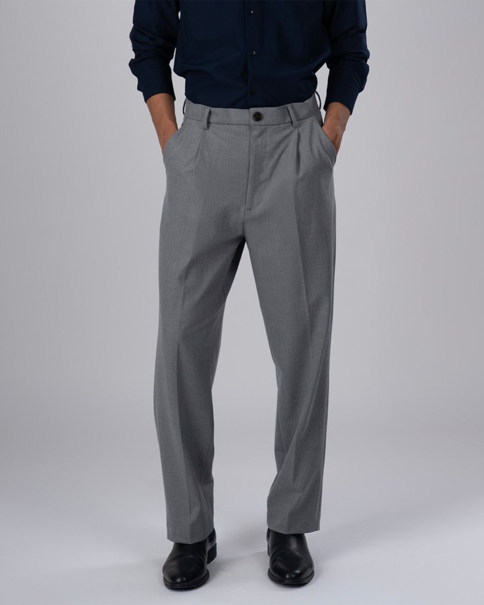 TAILORAEDGE Easy Iron Striped Relaxed Trousers In Light Grey