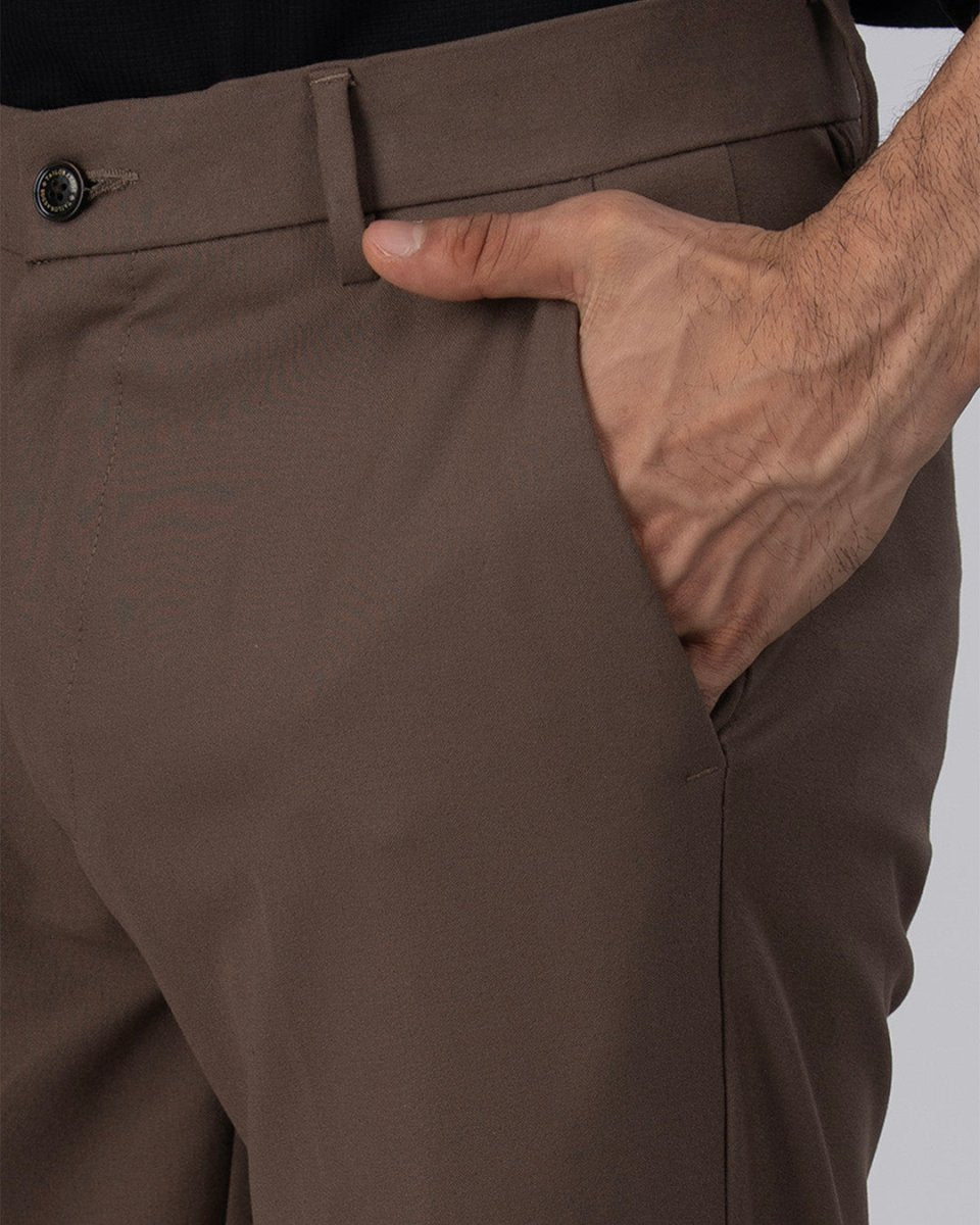 TAILORAEDGE Easy Iron Tailored Office Trousers In Cocoa
