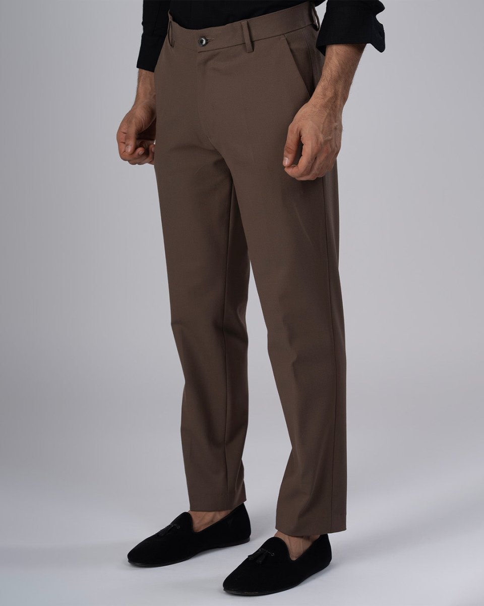 TAILORAEDGE Easy Iron Tailored Office Trousers In Cocoa