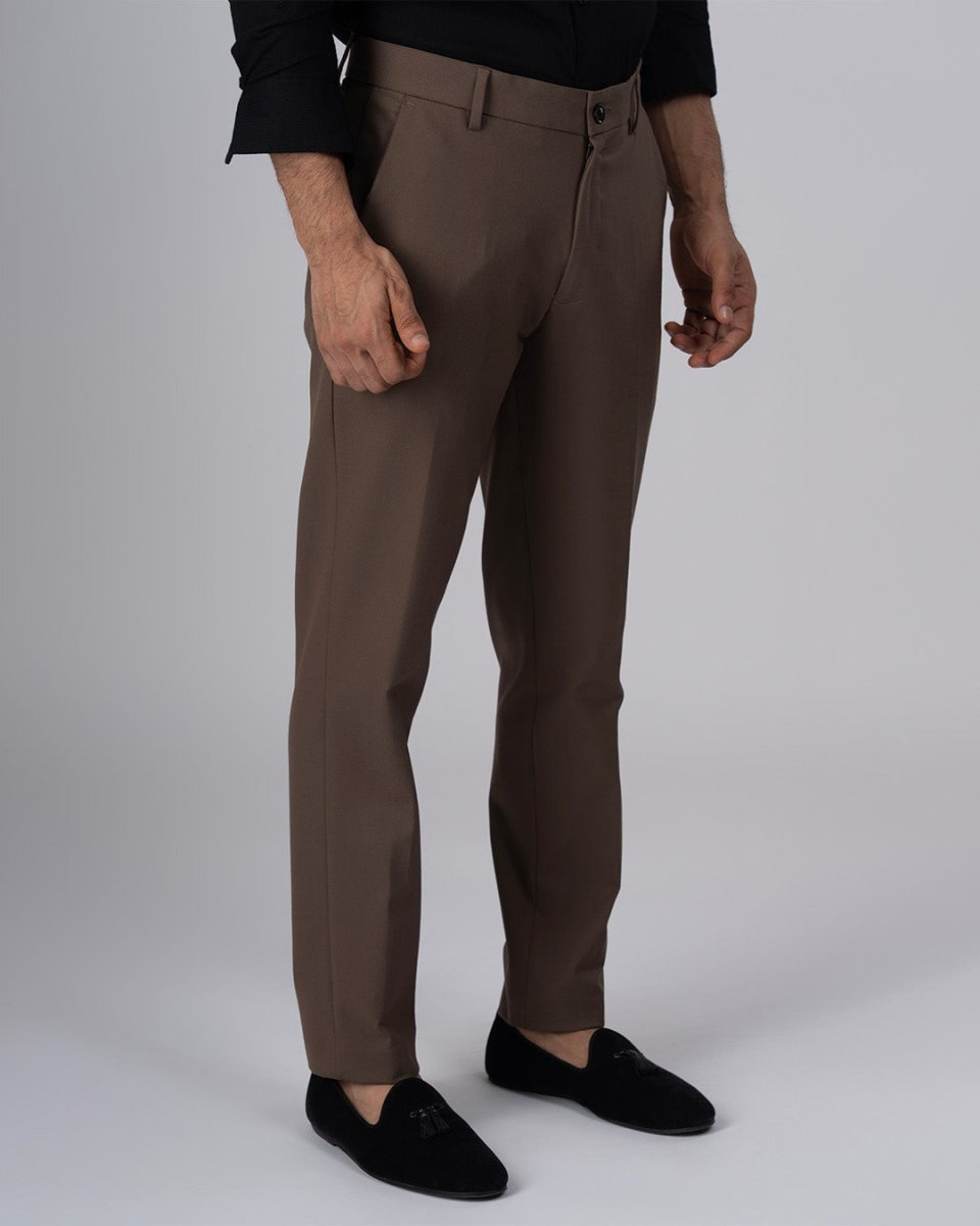 TAILORAEDGE Easy Iron Tailored Office Trousers In Cocoa
