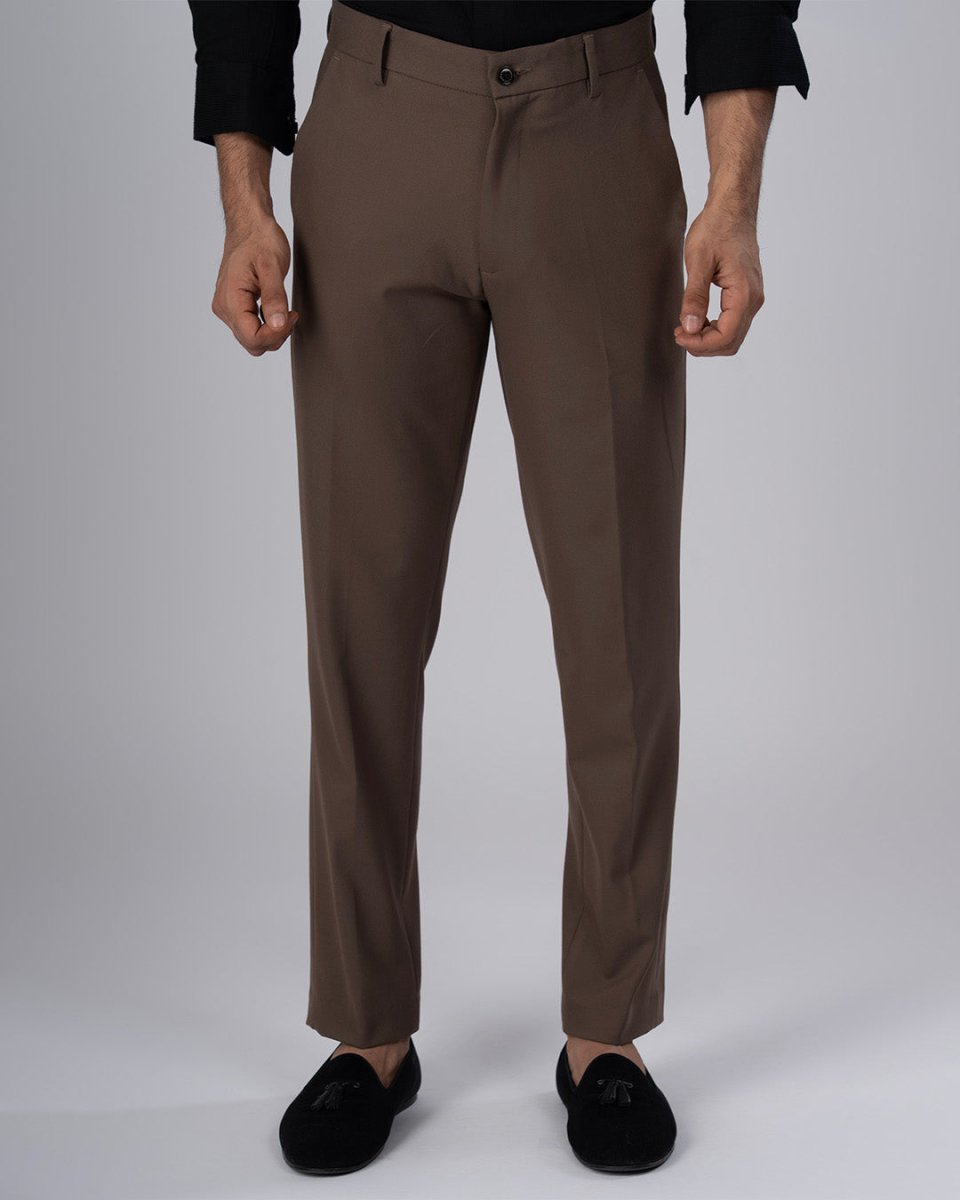 TAILORAEDGE Easy Iron Tailored Office Trousers In Cocoa