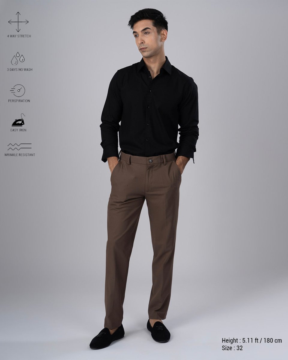 TAILORAEDGE Easy Iron Tailored Office Trousers In Cocoa