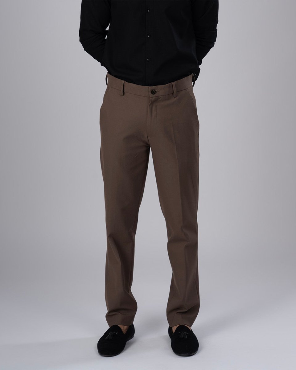 TAILORAEDGE Easy Iron Tailored Office Trousers In Cocoa