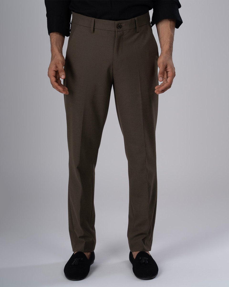 TAILORAEDGE Easy Iron Tailored Office Trousers In Fur Brown