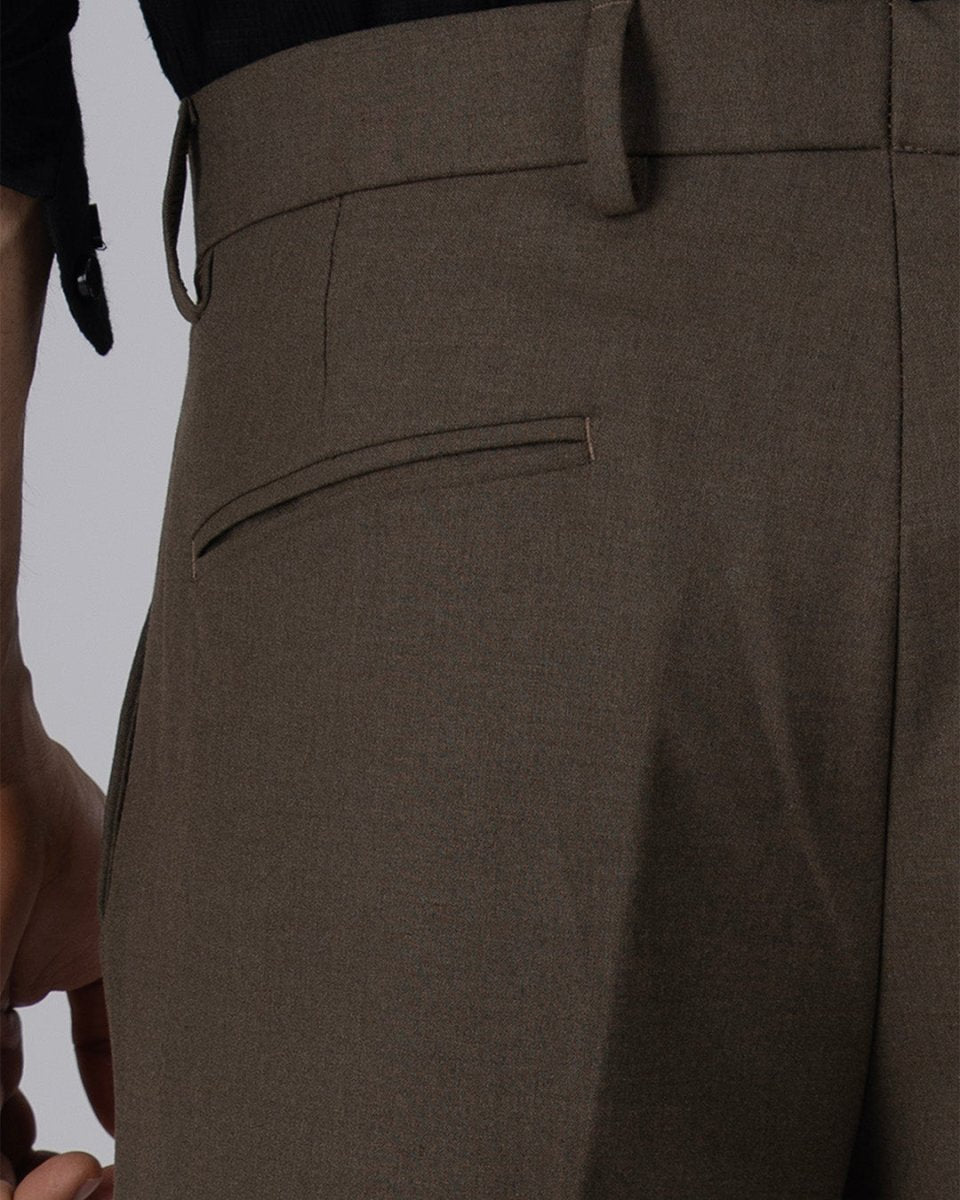 TAILORAEDGE Easy Iron Tailored Office Trousers In Fur Brown