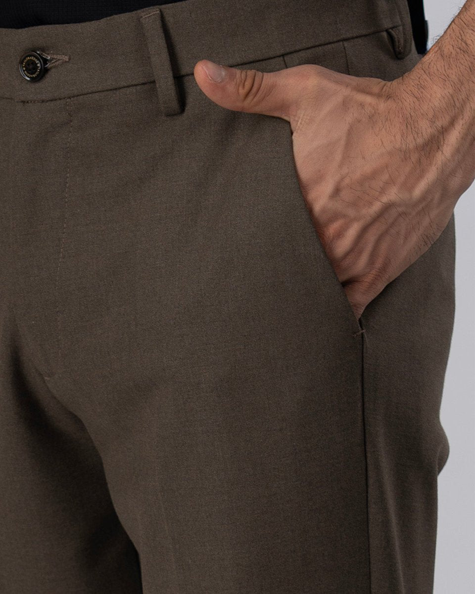 TAILORAEDGE Easy Iron Tailored Office Trousers In Fur Brown