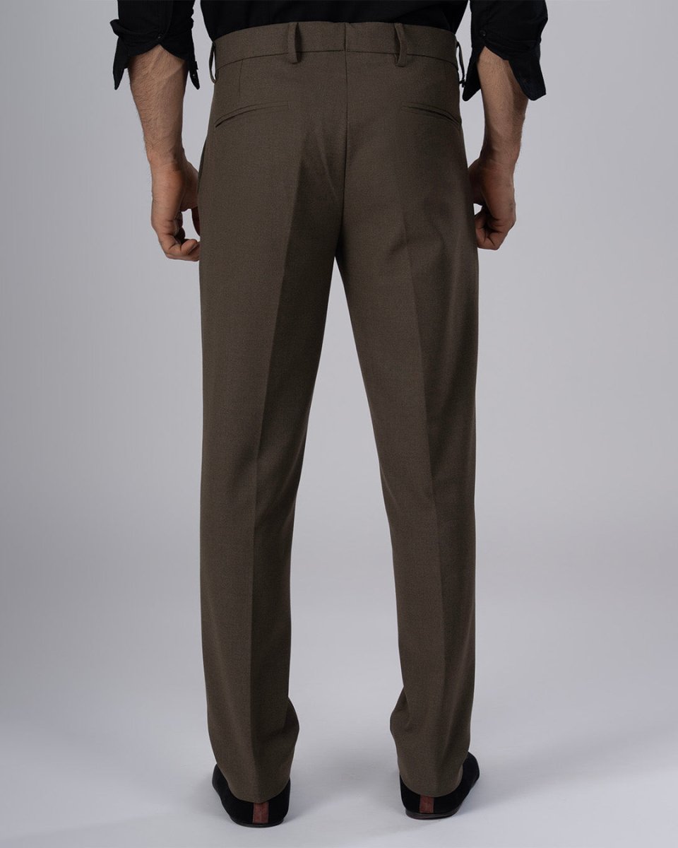 TAILORAEDGE Easy Iron Tailored Office Trousers In Fur Brown