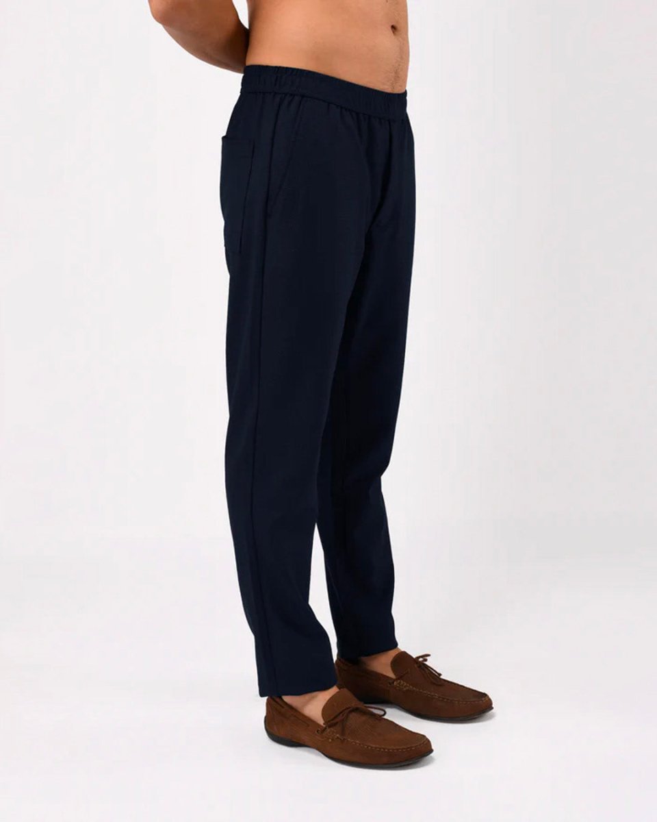 TAILORAEDGE Easy Iron Textured Flexiwaist Tailored Trouser In Navy