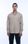 TAILORAEDGE Easy Iron Textured Mandarin Shirt In Beige