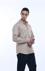 TAILORAEDGE Easy Iron Textured Mandarin Shirt In Beige