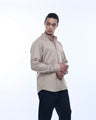 TAILORAEDGE Easy Iron Textured Mandarin Shirt In Beige