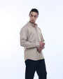 TAILORAEDGE Easy Iron Textured Mandarin Shirt In Beige