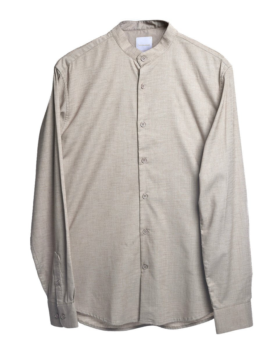 TAILORAEDGE Easy Iron Textured Mandarin Shirt In Beige