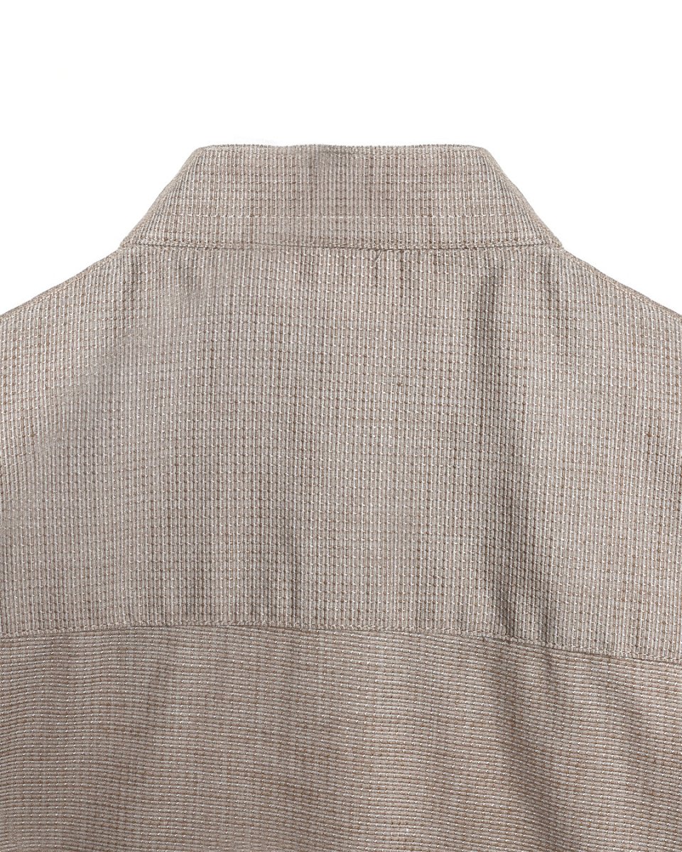 TAILORAEDGE Easy Iron Textured Mandarin Shirt In Beige