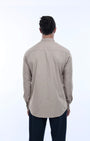 TAILORAEDGE Easy Iron Textured Mandarin Shirt In Beige