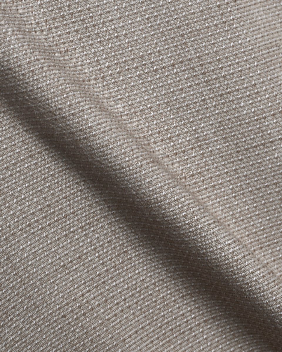 TAILORAEDGE Easy Iron Textured Mandarin Shirt In Beige