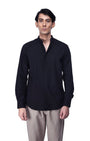 TAILORAEDGE Easy Iron Textured Mandarin Shirt In Black