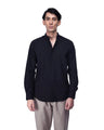 TAILORAEDGE Easy Iron Textured Mandarin Shirt In Black