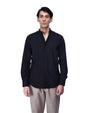 TAILORAEDGE Easy Iron Textured Mandarin Shirt In Black
