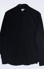 TAILORAEDGE Easy Iron Textured Mandarin Shirt In Black