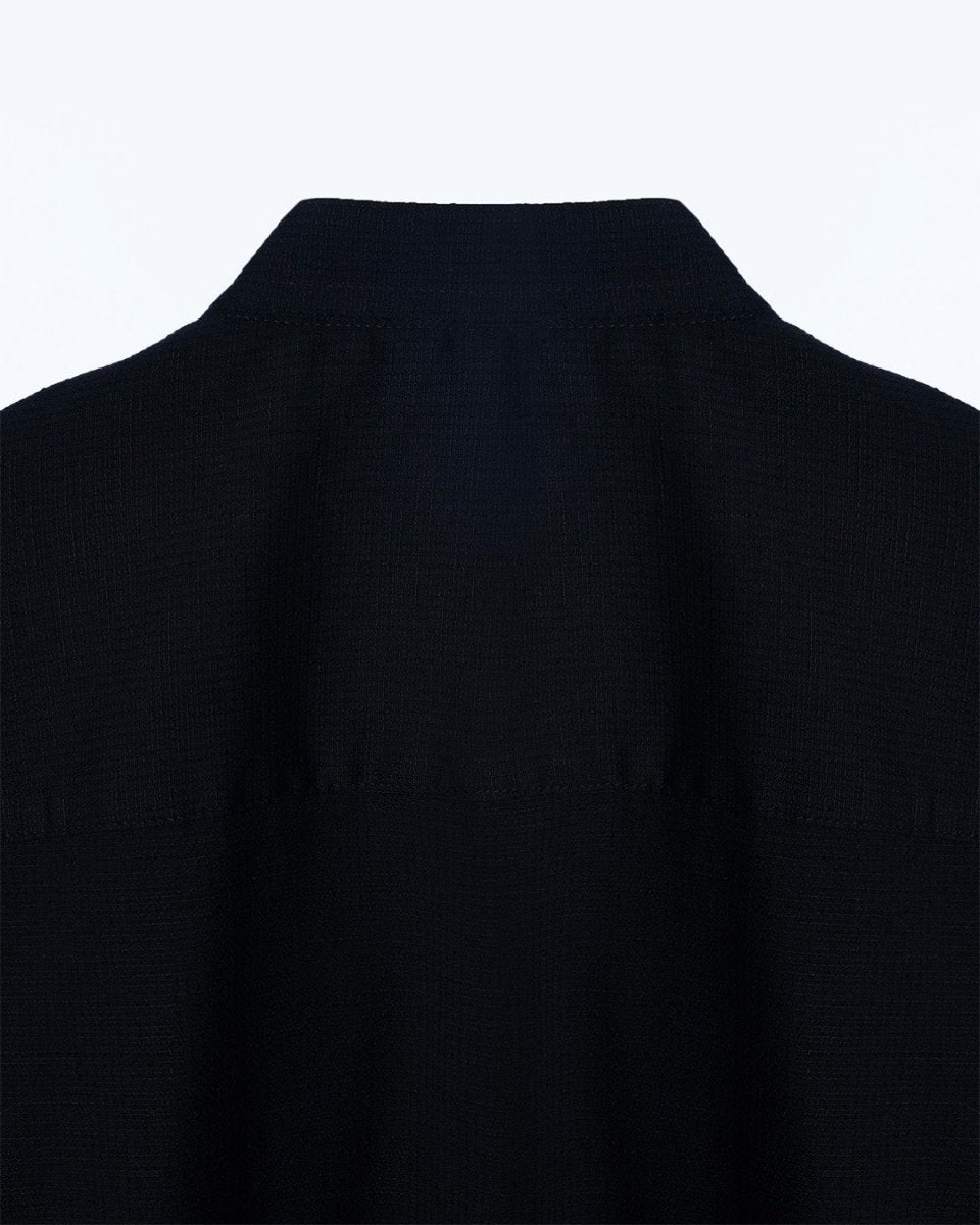 TAILORAEDGE Easy Iron Textured Mandarin Shirt In Black