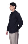 TAILORAEDGE Easy Iron Textured Mandarin Shirt In Black