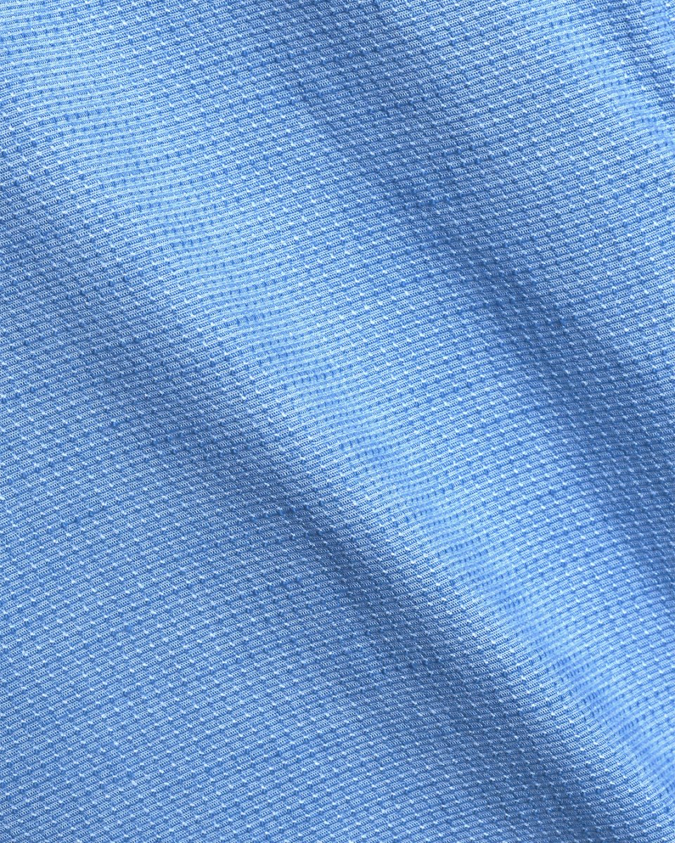 TAILORAEDGE Easy Iron Textured Mandarin Shirt In Blue